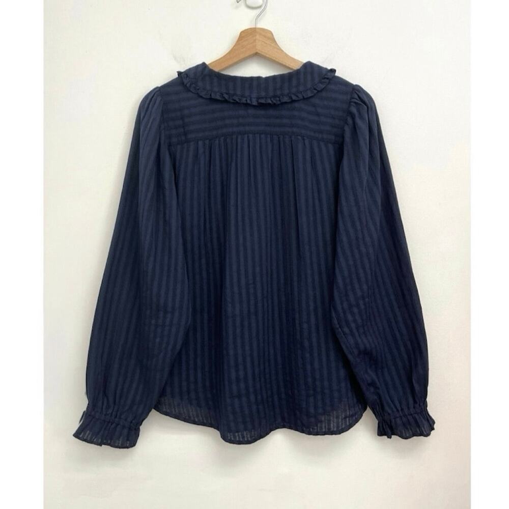 Quince Embroidered Cotton Ruffle Peter Pan Collar Button-Front Blouse Large - Picture 4 of 14
